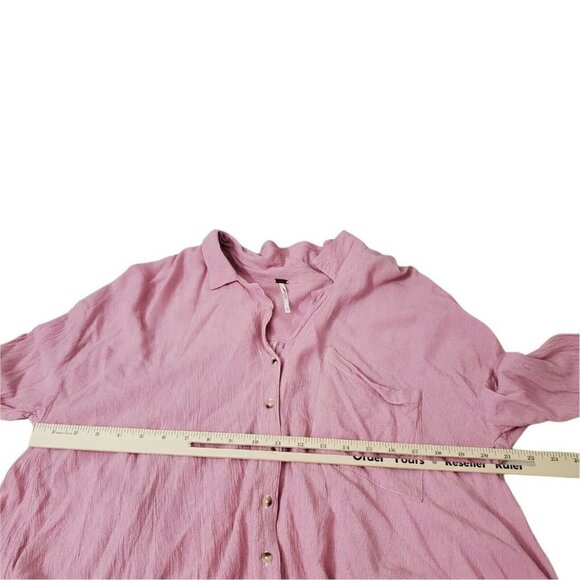 Free People Top XS Magic Breeze Oversized Striped Pink Button Up Shirt Collared - Picture 9 of 11